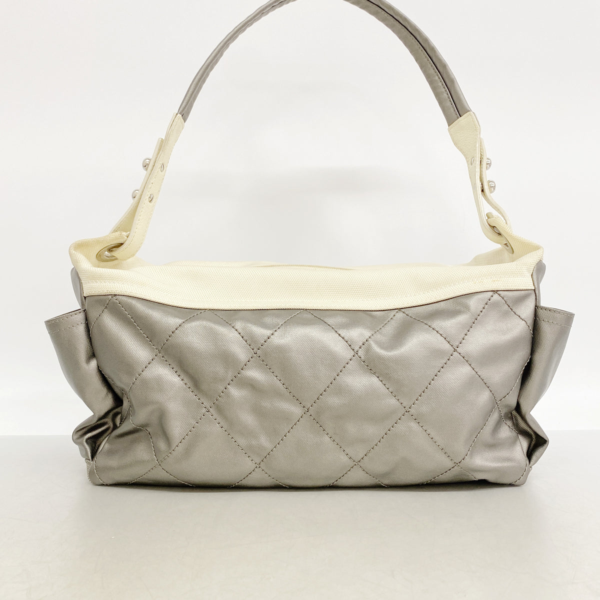 【6ib1528】シャネル ショルダーバッグ パリビアリッツ キャンバス グレー シルバー金具【中古】レディース