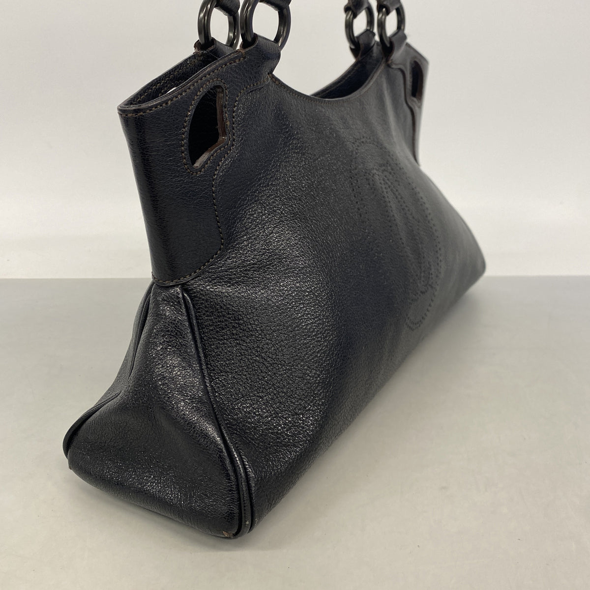 【6ib1537】カルティエ ハンドバッグ マルチェロ レザー ブラック シルバー金具【中古】レディース