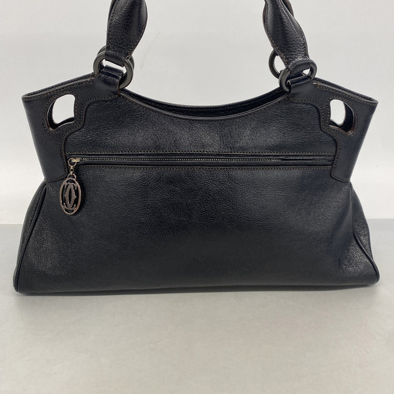 【6ib1537】カルティエ ハンドバッグ マルチェロ レザー ブラック シルバー金具【中古】レディース