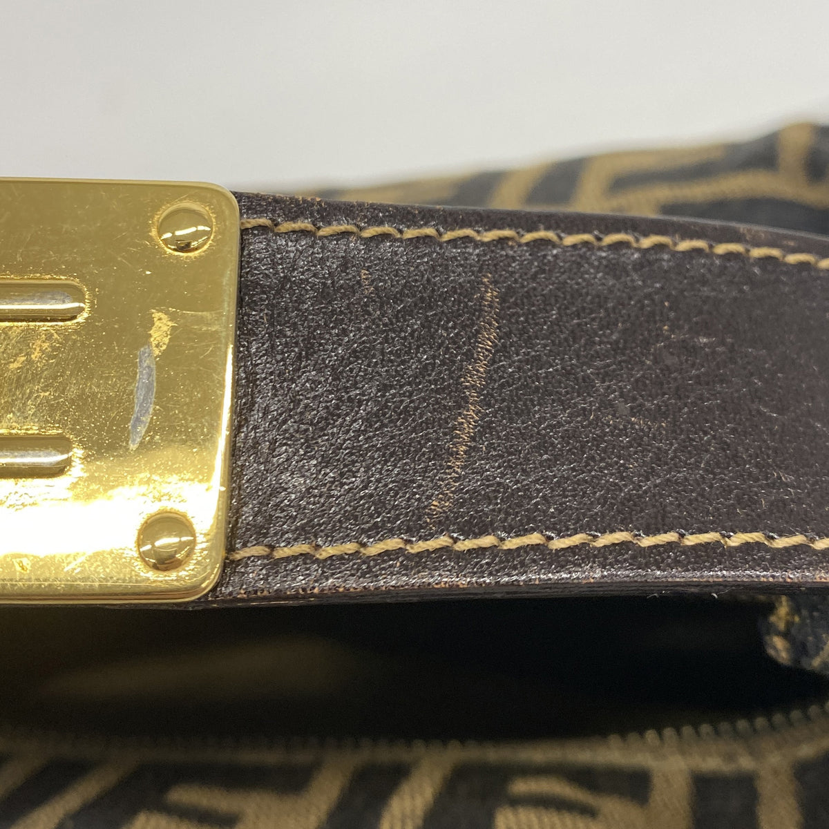 【6ib1538】フェンディ ハンドバッグ ズッカ ナイロンキャンバス ブラウン ゴールド金具【中古】レディース