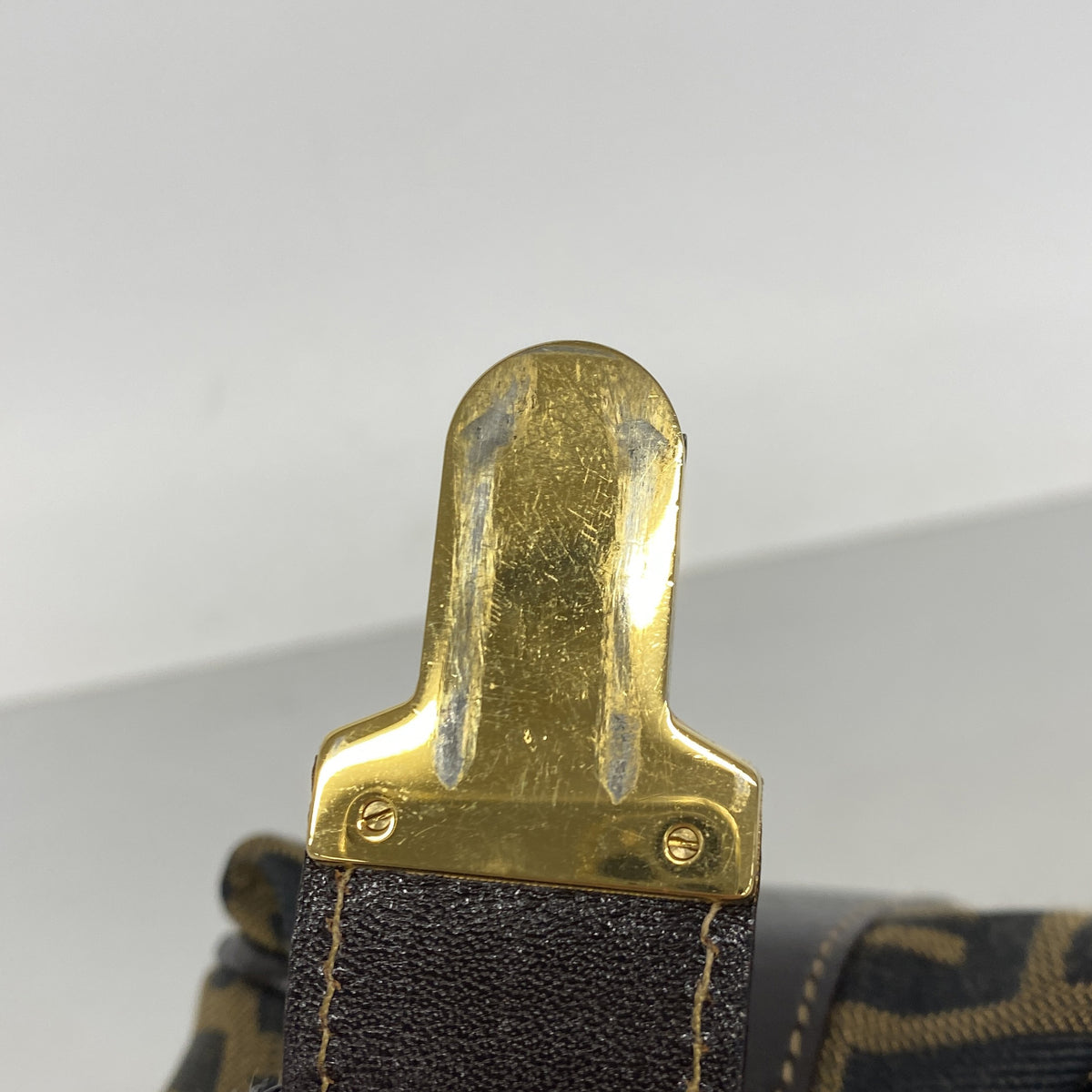 【6ib1538】フェンディ ハンドバッグ ズッカ ナイロンキャンバス ブラウン ゴールド金具【中古】レディース