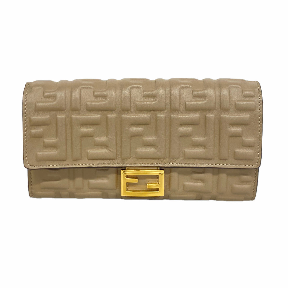 【6ib1540】フェンディ 長財布 レザー グレージュ ゴールド金具【中古】レディース