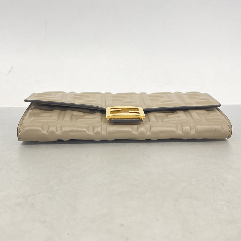 【6ib1540】フェンディ 長財布 レザー グレージュ ゴールド金具【中古】レディース