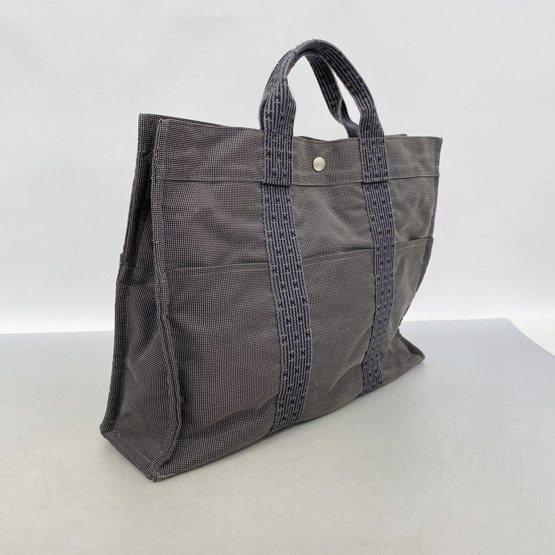 【6ib1563】エルメス トートバッグ エールラインMM ナイロン グレー シルバー金具【中古】レディース