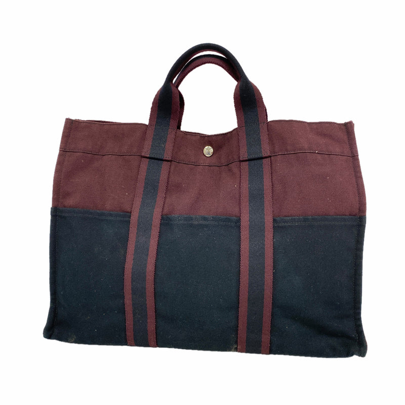 【6ib1564】エルメス トートバッグ フールトゥMM キャンバス ブラック ボルドー シルバー金具【中古】レディース