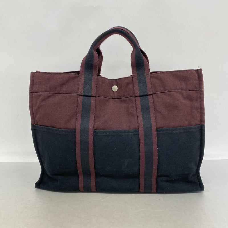 【6ib1564】エルメス トートバッグ フールトゥMM キャンバス ブラック ボルドー シルバー金具【中古】レディース