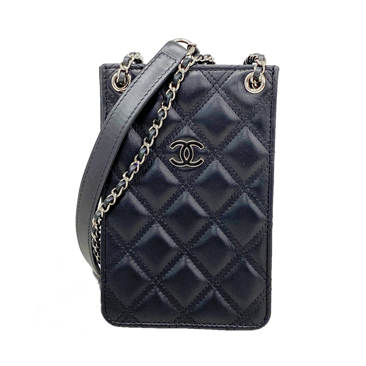【6ib1568】シャネル ショルダーバッグ マトラッセ チェーンショルダー ラムスキン ブラック シルバー金具【中古】レディース