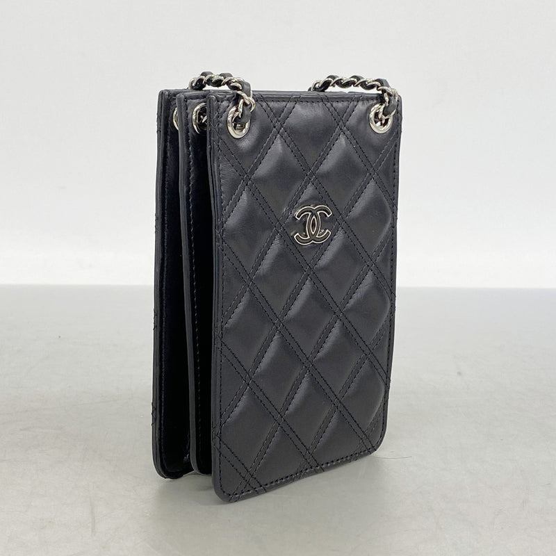 【6ib1568】シャネル ショルダーバッグ マトラッセ チェーンショルダー ラムスキン ブラック シルバー金具【中古】レディース
