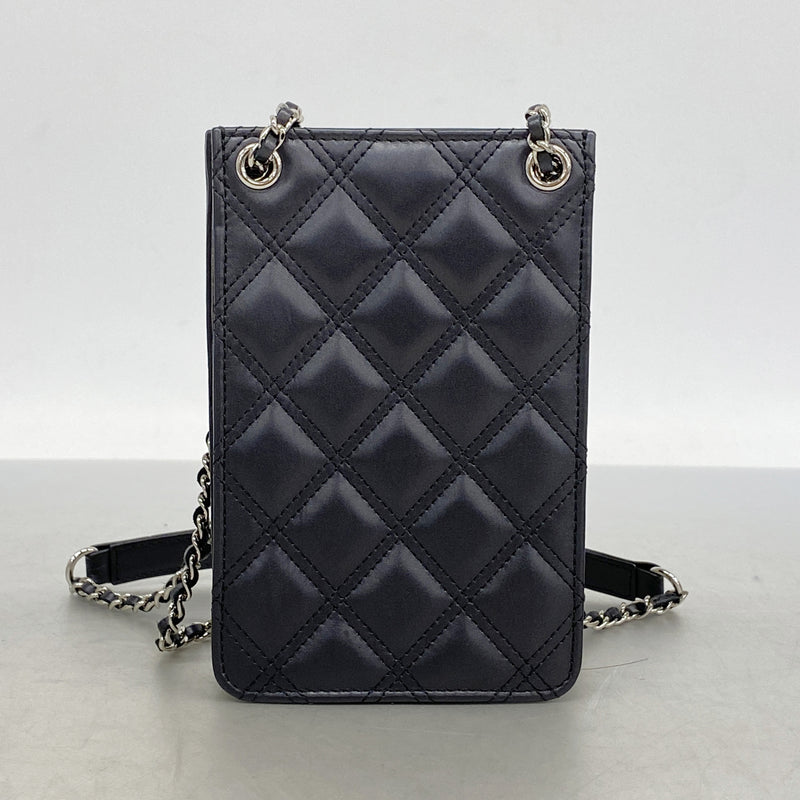 【6ib1568】シャネル ショルダーバッグ マトラッセ チェーンショルダー ラムスキン ブラック シルバー金具【中古】レディース
