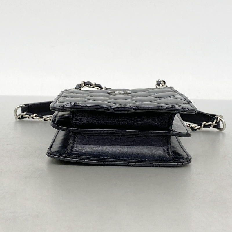 【6ib1568】シャネル ショルダーバッグ マトラッセ チェーンショルダー ラムスキン ブラック シルバー金具【中古】レディース