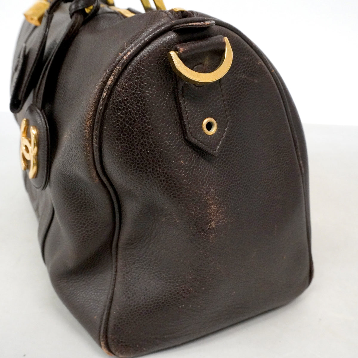 【6ib1587】シャネル ボストンバッグ キャビアスキン ブラウン ゴールド金具【中古】レディース