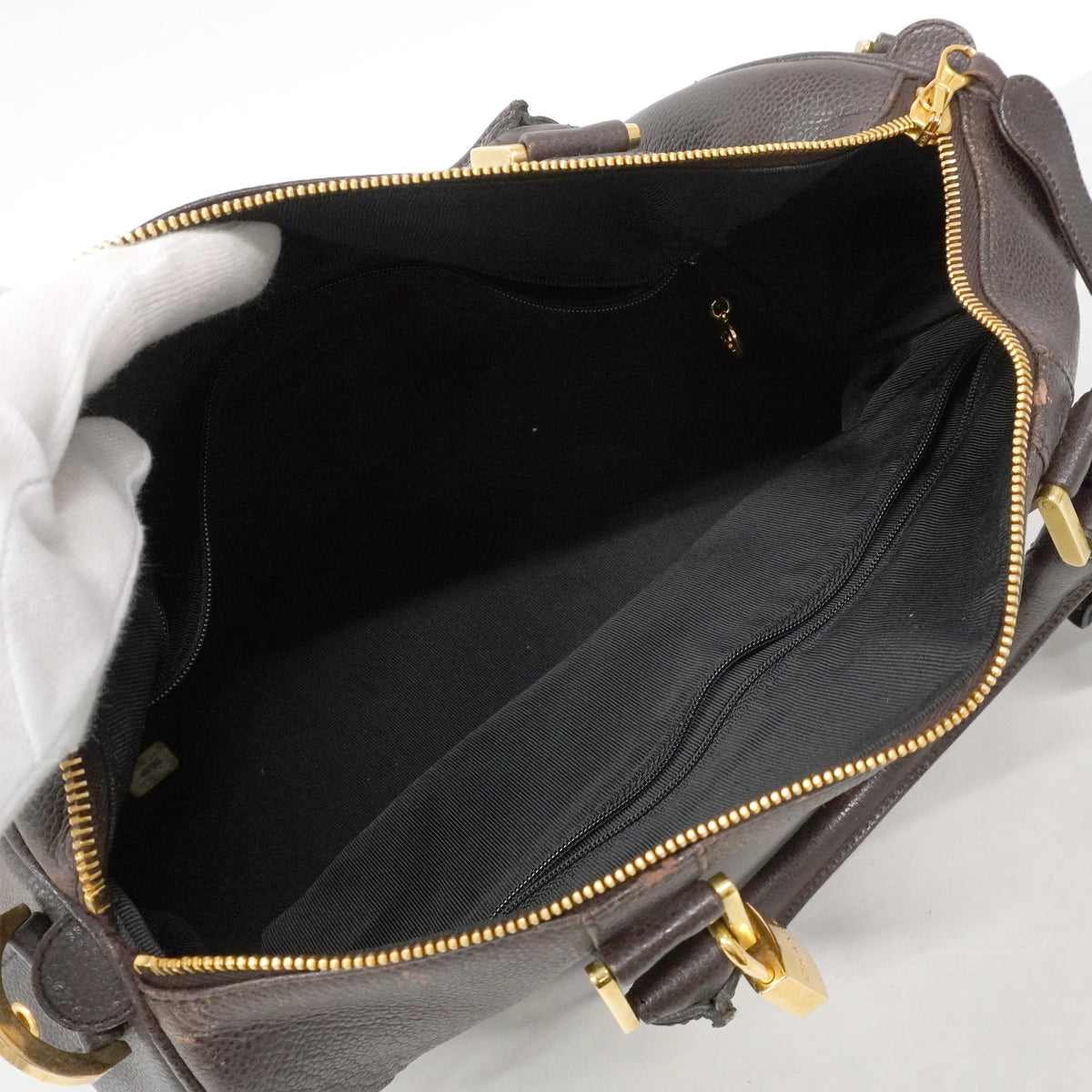 【6ib1587】シャネル ボストンバッグ キャビアスキン ブラウン ゴールド金具【中古】レディース