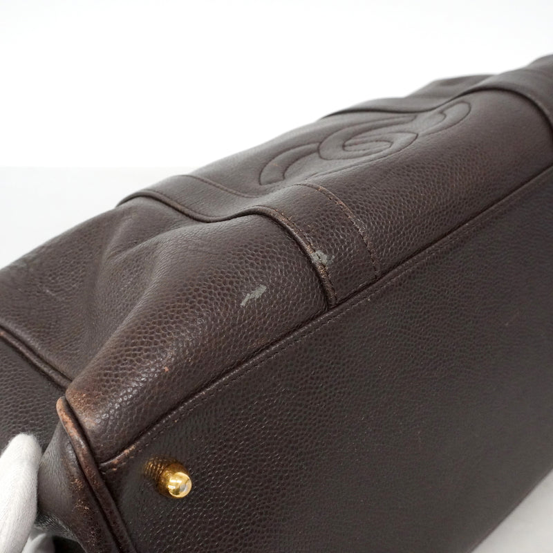 【6ib1587】シャネル ボストンバッグ キャビアスキン ブラウン ゴールド金具【中古】レディース