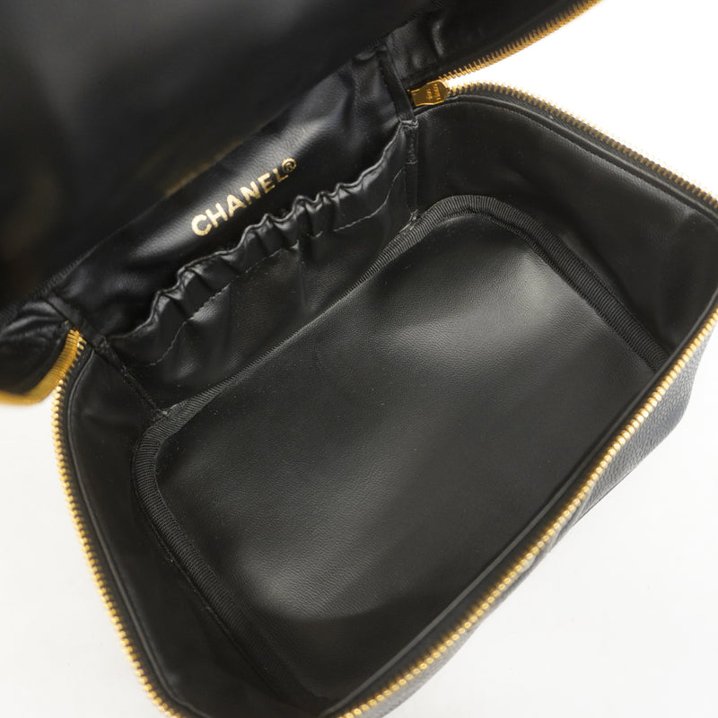【6ib1654】シャネル バニティバッグ キャビアスキン ブラック ゴールド金具【中古】レディース