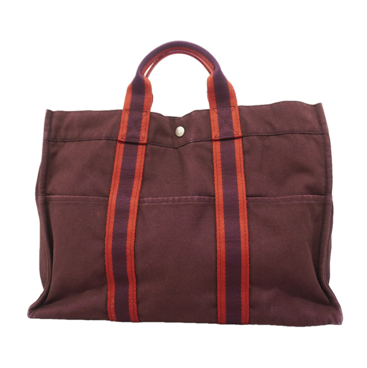 【6ib1655】エルメス トートバッグ フールトゥMM キャンバス ブラウン シルバー金具【中古】レディース