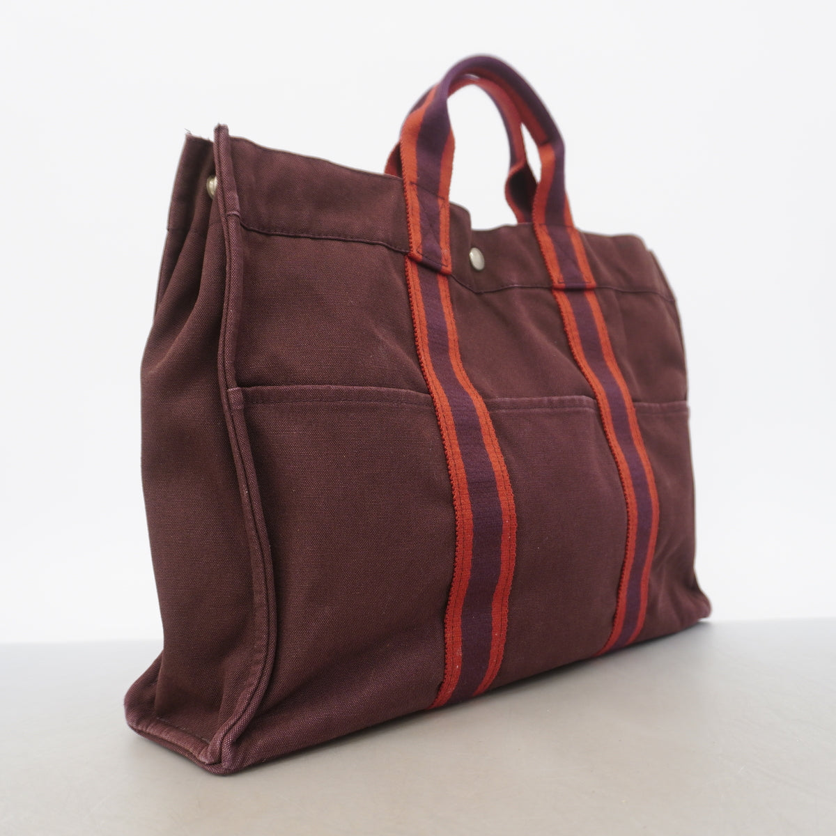 【6ib1655】エルメス トートバッグ フールトゥMM キャンバス ブラウン シルバー金具【中古】レディース