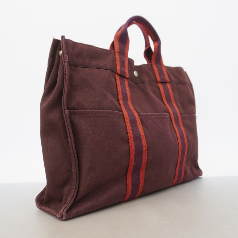 【6ib1655】エルメス トートバッグ フールトゥMM キャンバス ブラウン シルバー金具【中古】レディース