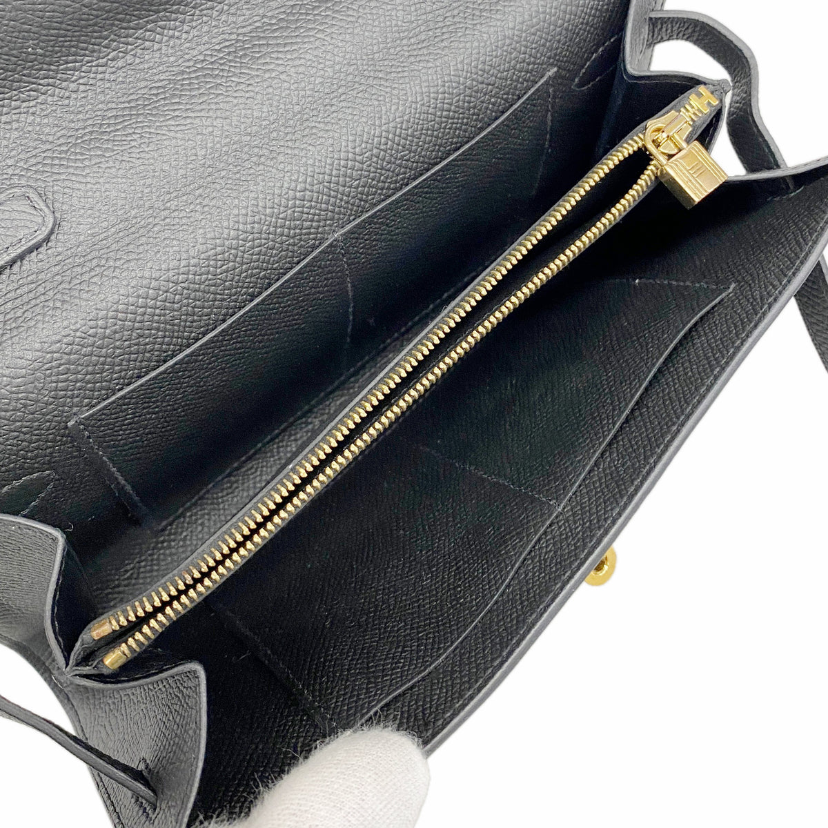 【6ib1674】エルメス ショルダーウォレット ケリーウォレットトゥーゴー ヴォーエプソン ブラック ゴールド金具 Z刻印【中古】レディース