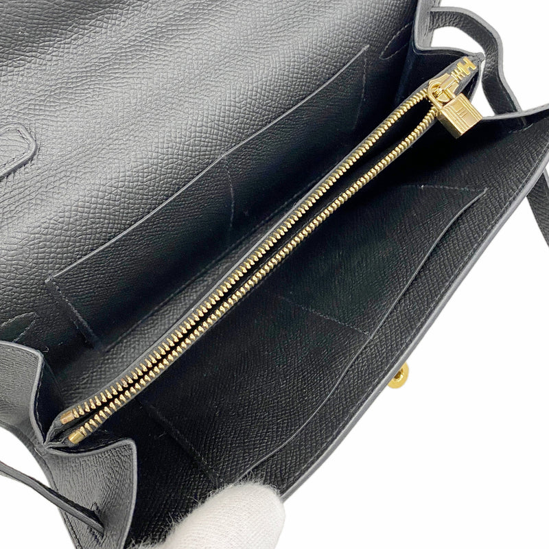 【6ib1674】エルメス ショルダーウォレット ケリーウォレットトゥーゴー ヴォーエプソン ブラック ゴールド金具 Z刻印【中古】レディース