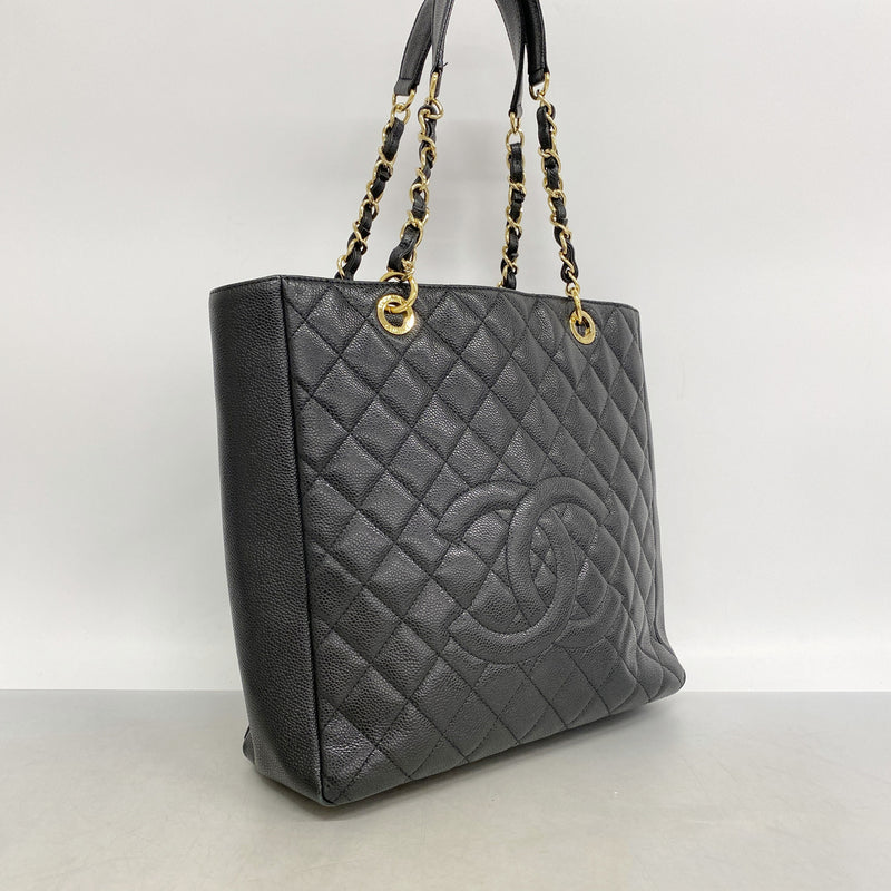 【6ib1683】シャネル チェーントート マトラッセ キャビアスキン ブラック ゴールド金具【中古】レディース