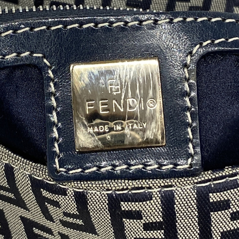 【6ib1692】フェンディ ハンドバッグ ズッキーノ マンマバケット ナイロンキャンバス ネイビー シルバー金具【中古】レディース