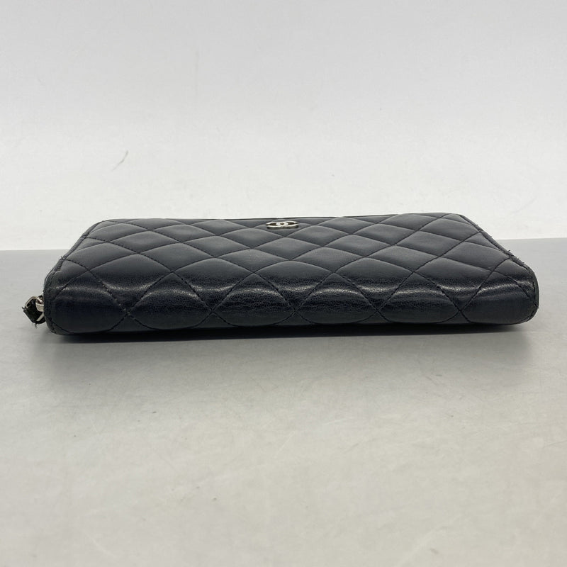 【6ib1693】シャネル 長財布 マトラッセ ラムスキン ブラック シルバー金具【中古】レディース