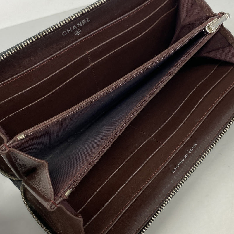 【6ib1693】シャネル 長財布 マトラッセ ラムスキン ブラック シルバー金具【中古】レディース