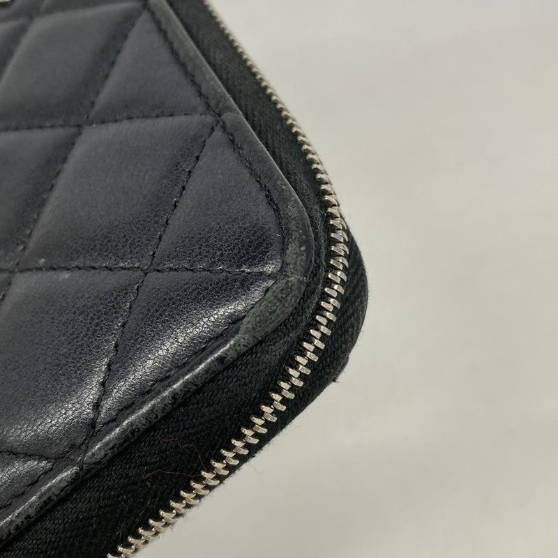 【6ib1693】シャネル 長財布 マトラッセ ラムスキン ブラック シルバー金具【中古】レディース