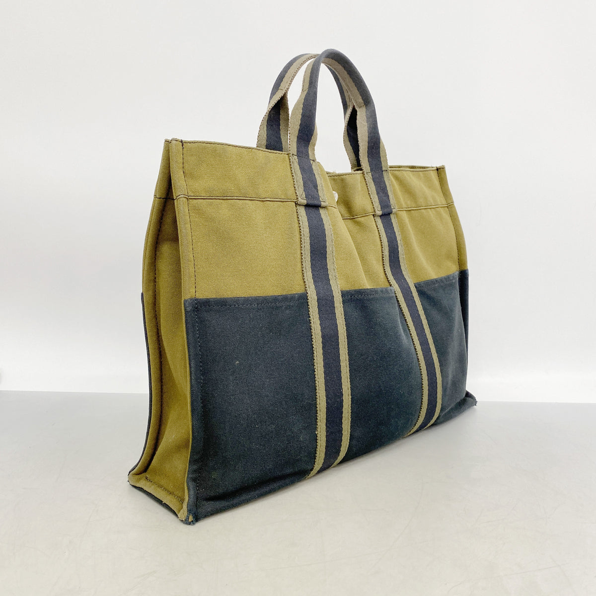 【6ib1705】エルメス トートバッグ フールトゥMM キャンバス カーキ ブラック シルバー金具【中古】レディース