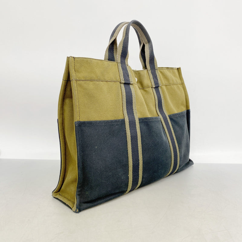 【6ib1705】エルメス トートバッグ フールトゥMM キャンバス カーキ ブラック シルバー金具【中古】レディース