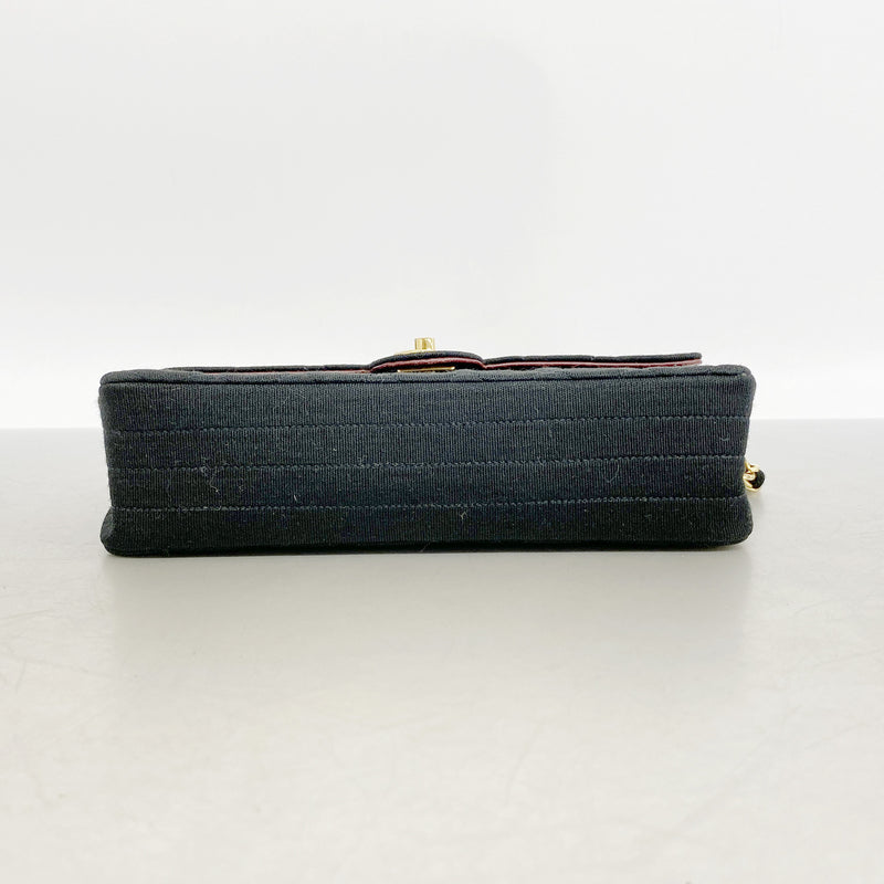 【6ib1707】シャネル ショルダーバッグ マトラッセ チェーンショルダー コットン ブラック ゴールド金具【中古】レディース
