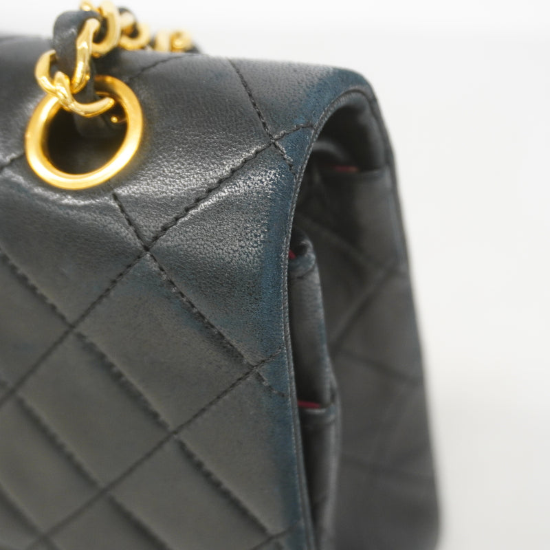 【6ib1756】シャネル ショルダーバッグ マトラッセ Wフラップ Wチェーン ラムスキン ブラック ゴールド金具【中古】レディース