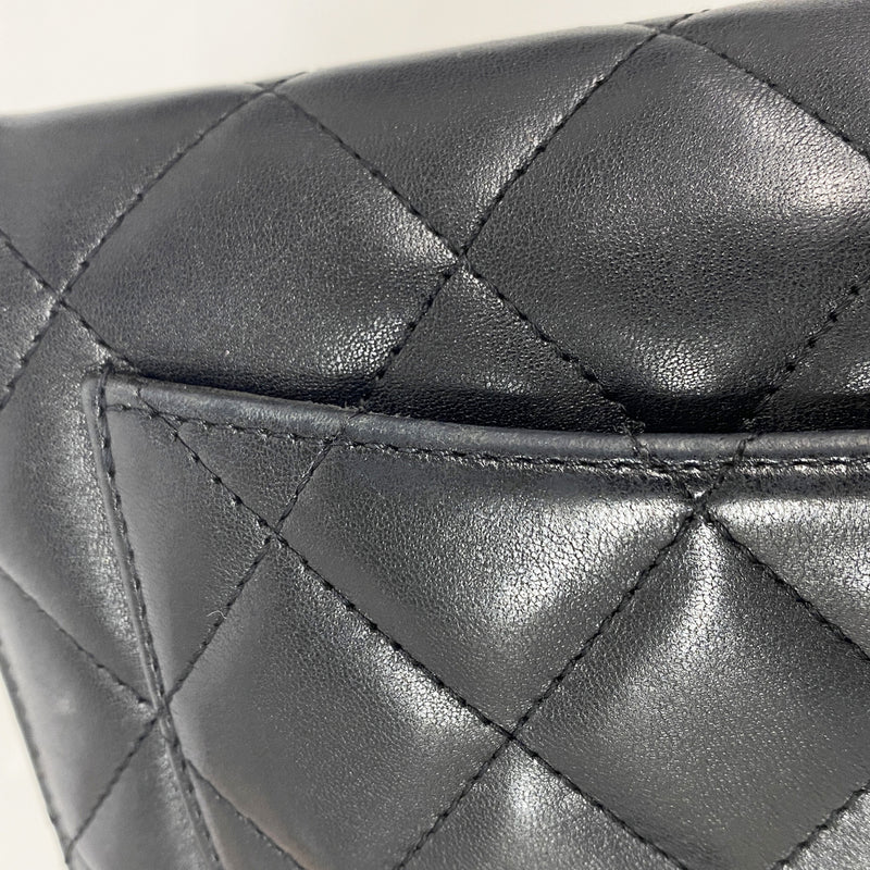 【6ib1769】シャネル 三つ折り長財布 マトラッセ ラムスキン ブラック シルバー金具【中古】レディース