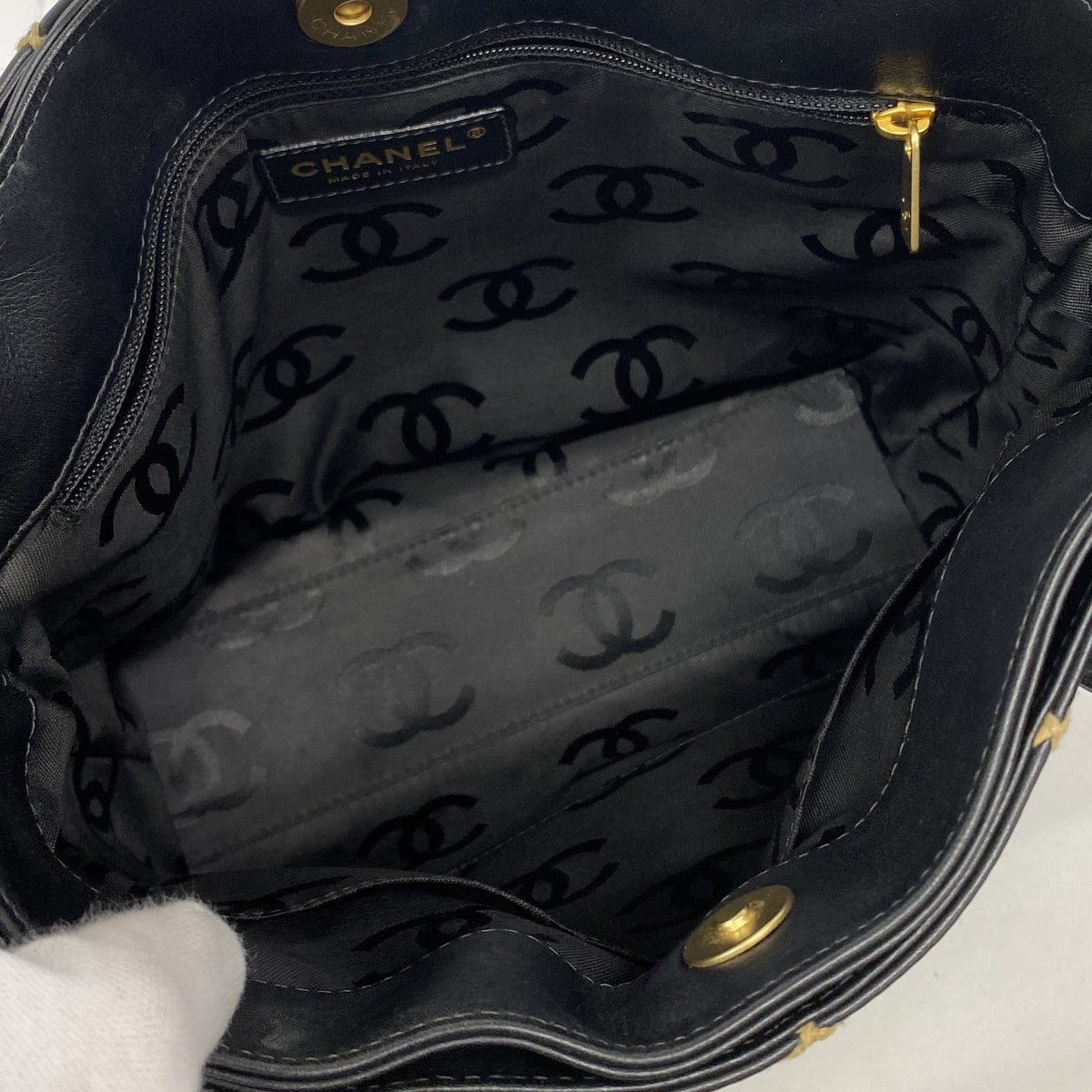 【6ib1801】シャネル ハンドバッグ ワイルドステッチ レザー ブラック ゴールド金具【中古】レディース