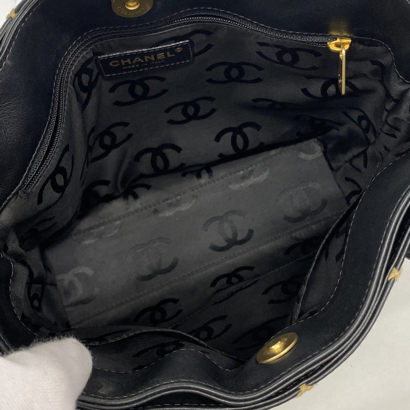【6ib1801】シャネル ハンドバッグ ワイルドステッチ レザー ブラック ゴールド金具【中古】レディース