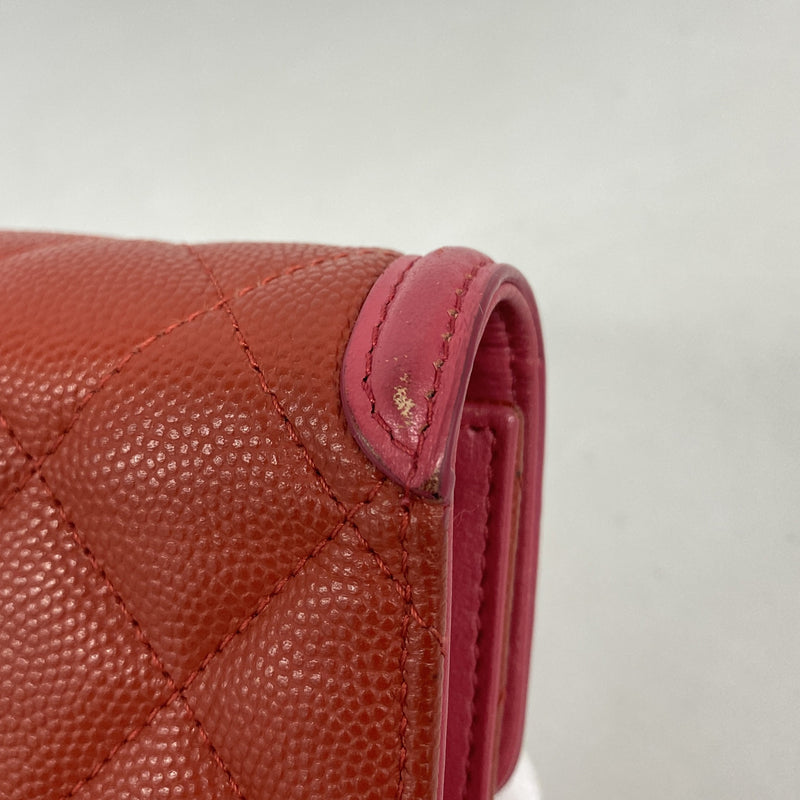 【6ib1802】シャネル 三つ折り財布 CCフィリグリー キャビアスキン レッド ゴールド金具【中古】レディース