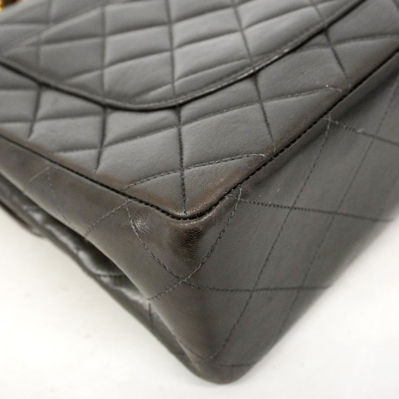 【6ib1822】シャネル ショルダーバッグ デカマトラッセ Wチェーン ラムスキン ブラック ゴールド金具【中古】レディース