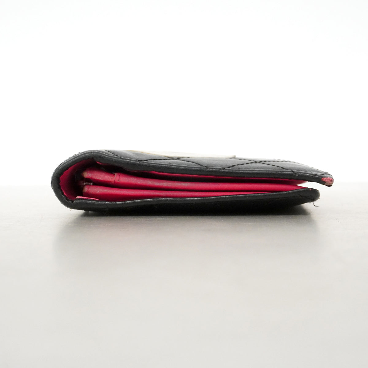 【6ib1861】シャネル 長財布 カンボン ラムスキン ブラック ホワイト シルバー金具【中古】レディース