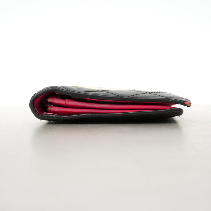【6ib1861】シャネル 長財布 カンボン ラムスキン ブラック ホワイト シルバー金具【中古】レディース