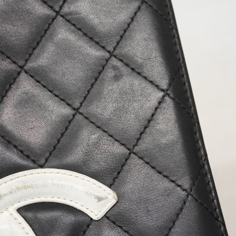 【6ib1861】シャネル 長財布 カンボン ラムスキン ブラック ホワイト シルバー金具【中古】レディース