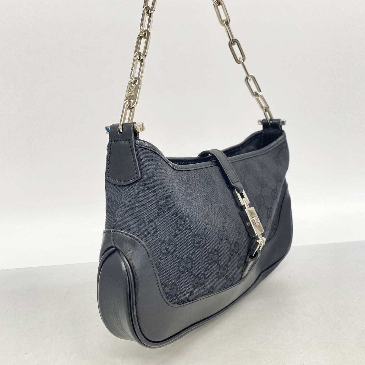 【6ib1862】グッチ ショルダーバッグ GGキャンバス/ジャッキー 001 4032 キャンバス ブラック シルバー金具【中古】レディース