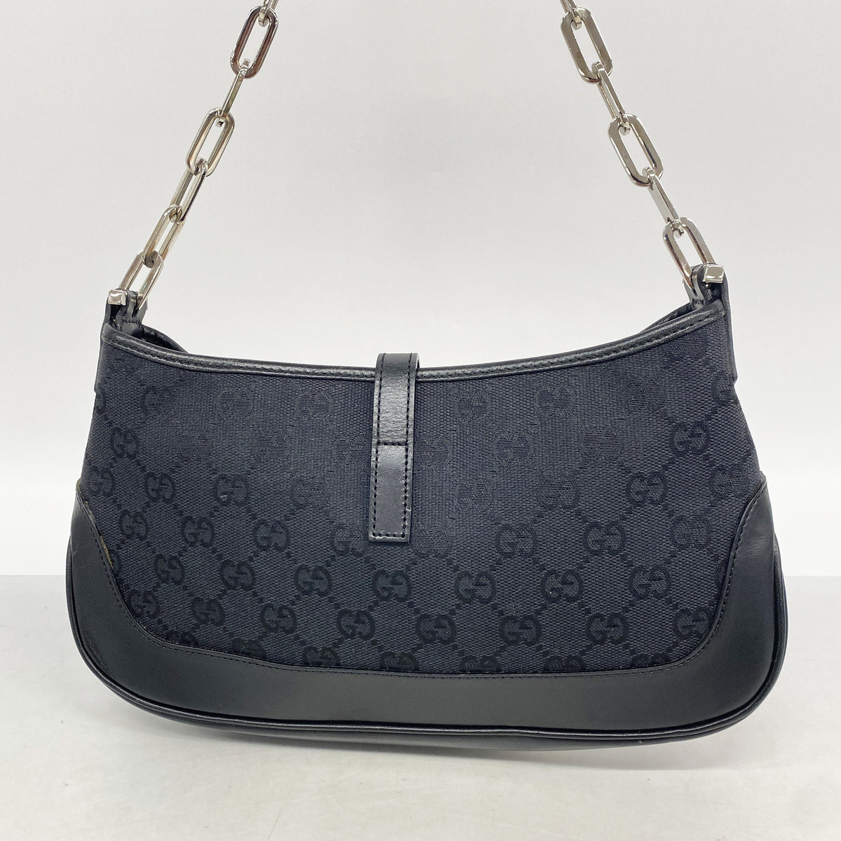 【6ib1862】グッチ ショルダーバッグ GGキャンバス/ジャッキー 001 4032 キャンバス ブラック シルバー金具【中古】レディース
