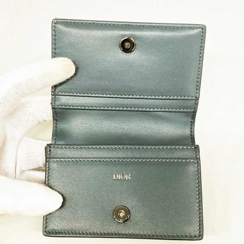 【6ib1863】クリスチャンディオール カードケース オブリーク サドル キャンバス レザー グレー シルバー金具【中古】メンズ