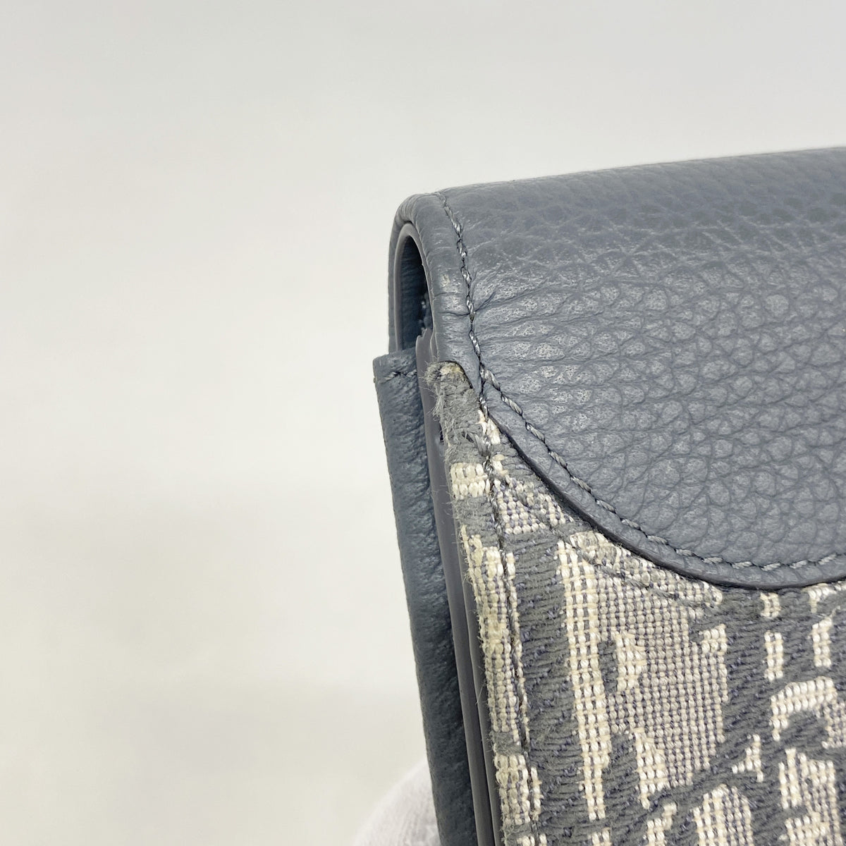 【6ib1863】クリスチャンディオール カードケース オブリーク サドル キャンバス レザー グレー シルバー金具【中古】メンズ