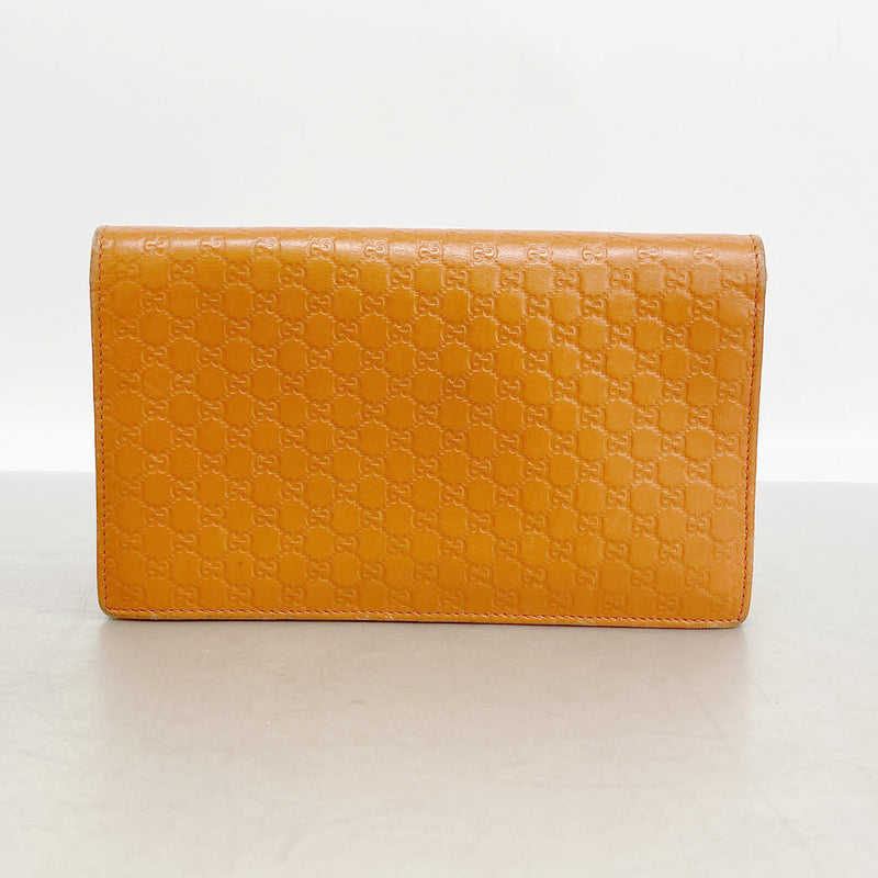 【6ib1872】グッチ ショルダーウォレット マイクログッチシマ 466507 レザー オレンジ ゴールド金具【中古】レディース