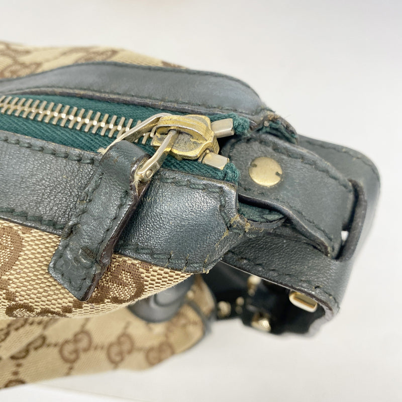 【6ib1881】グッチ ショルダーバッグ GGキャンバス ホースビット 146249 キャンバス ブラウン グリーン ゴールド金具【中古】レディース