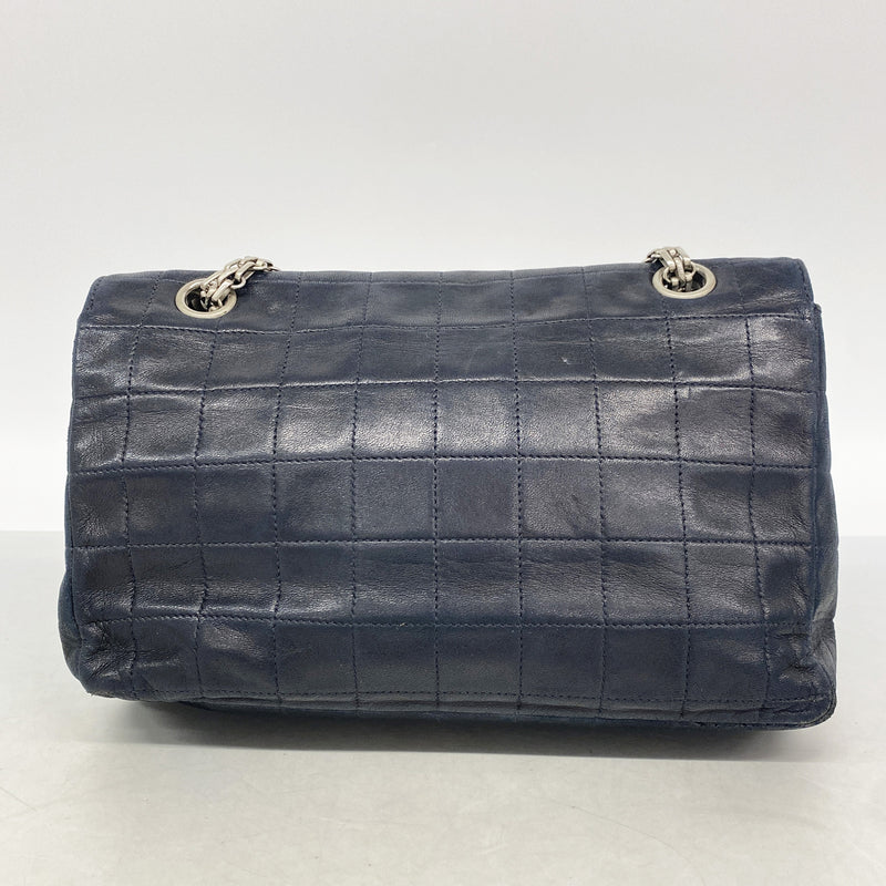 【6ib1882】シャネル ショルダーバッグ 2.55/チョコバー Wチェーン ラムスキン ブラック シルバー金具【中古】レディース