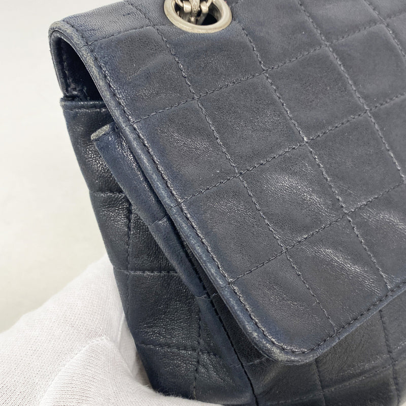 【6ib1882】シャネル ショルダーバッグ 2.55/チョコバー Wチェーン ラムスキン ブラック シルバー金具【中古】レディース