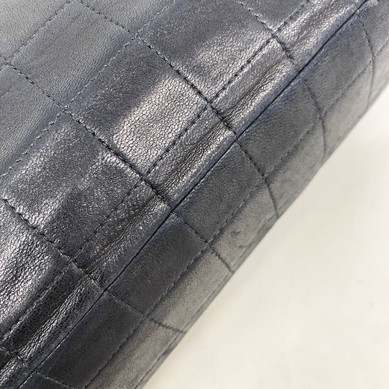 【6ib1882】シャネル ショルダーバッグ 2.55/チョコバー Wチェーン ラムスキン ブラック シルバー金具【中古】レディース