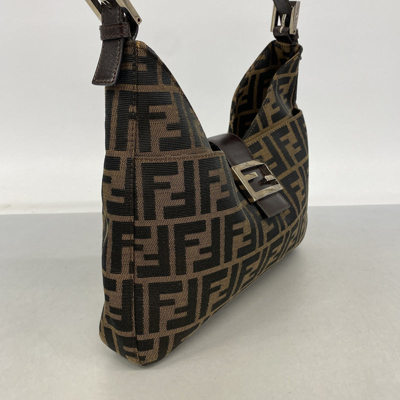 【6ib1896】フェンディ ハンドバッグ ズッカ ナイロンキャンバス ブラウン シルバー金具【中古】レディース